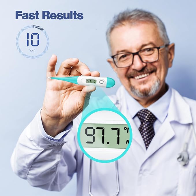 Boncare 10 Seconds Oral Thermometer for Adults and Kids, Blue Green | Accurate & Safe, Rectal Digital Thermometer for Baby, Fever Alarm