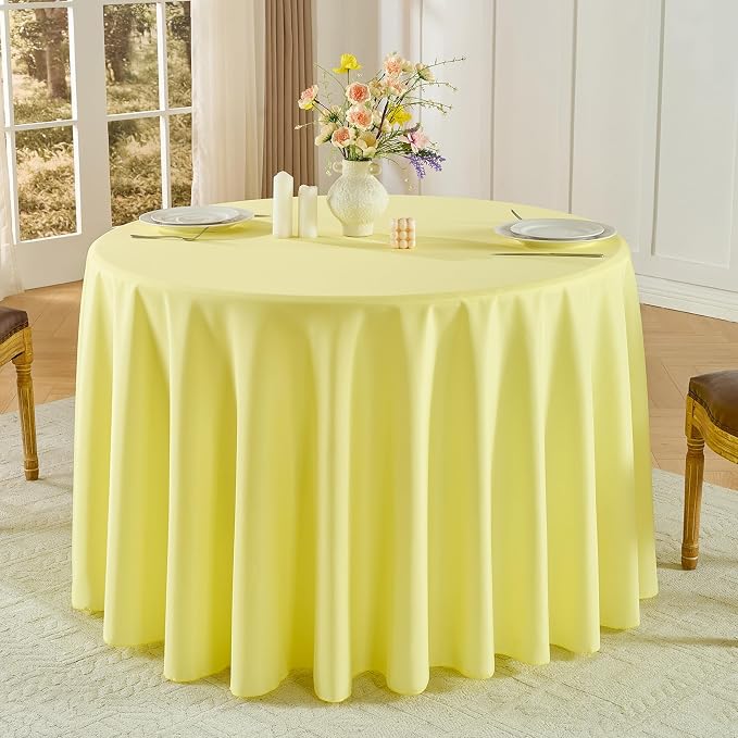 2 Pack Yellow Round Tablecloths 90 Inch for Dining Tables | Washable Decorative Linen Polyester Table Cover for Banquets Buffets Parties and Weddings
