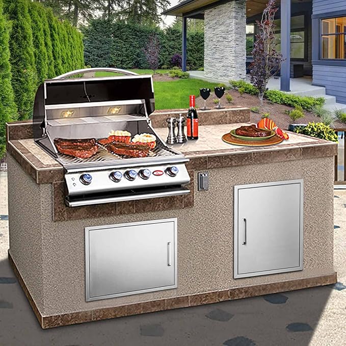BBQ Access Door Stainless Steel,Overall-Size:23" W 17" H Horizontal Single Door Reversible Open Left or Right, Flush Mount for Outdoor Kitchen