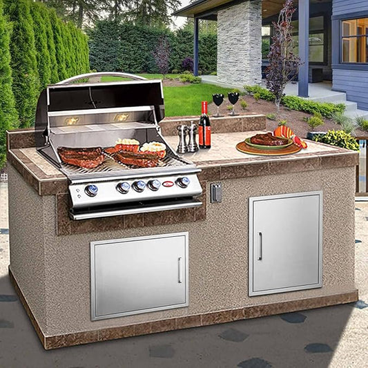 BBQ Access Door Stainless Steel,Overall-Size:23" W 17" H Horizontal Single Door Reversible Open Left or Right, Flush Mount for Outdoor Kitchen