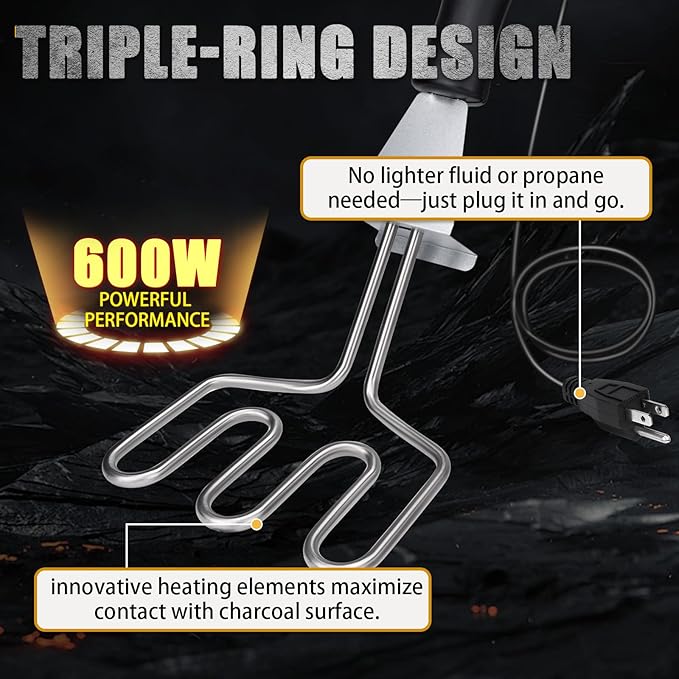 600W Electric Charcoal Starter, 37.8-inch Cord, Compatible with Big Green Egg, Kamado Joe, Weber Kettle Grills/Charcoal Grills
