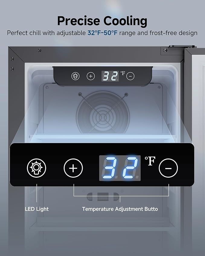 15 Inch Under Counter Beverage Refrigerator, 128 Cans Outdoor Fridge with Adjustable Glass Shelves, ≤45dB Quiet Small Beverage Refrigerator for Outdoor Kitchen & Patio (Black)