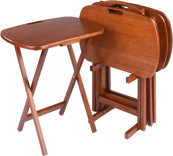 Winsome Lucca Set of 4 Foldable Snack Tables with Storage Rack, Easy to Store Portable Fold Up Table Set for Kitchen, Living Room TV Dining, Crafts, Puzzles, Work from Home