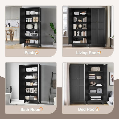 Yizosh Metal Storage Cabinet with 2 Doors and 4 Adjustable Shelves,- 72" Black Kitchen Pantry Storage Cabinet for Kitchen,Living Room,Dining Room