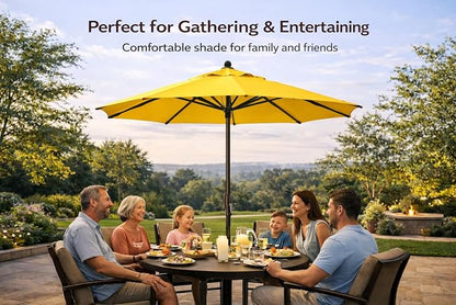 Treasure Garden Octagonal 9 ft Patio Umbrella - Outdoor Furniture Table Umbrella – Push-Button Tilt – Bronze Aluminum Frame (Obravia2, Lemon)