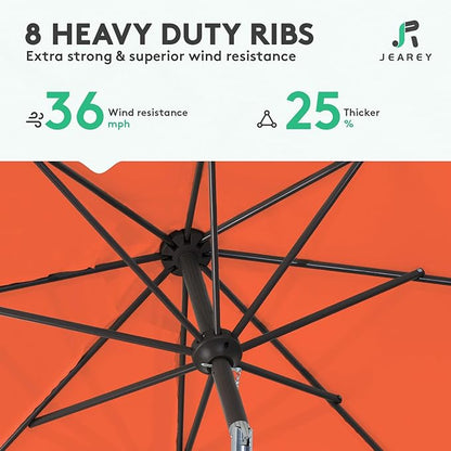 JEAREY Outdoor Patio Umbrella 9FT Outdoor Table Umbrella with Push Button Tilt and Crank, Market Umbrellas 8 Sturdy Ribs UV Protection Waterproof for Garden, Deck, Pool (Red Orange)