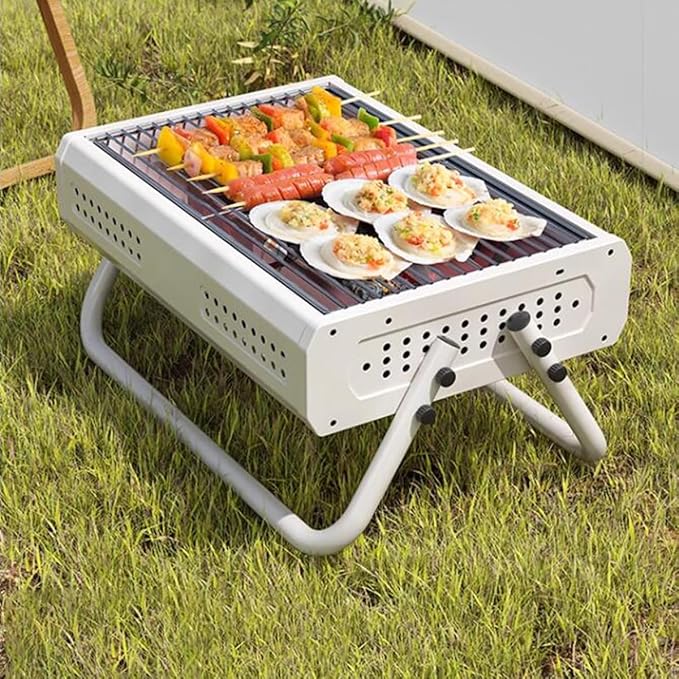 Portable Charcoal Grill Small, BBQ Grill Folding Portable Lightweight Smoker Grill, Barbecue Grill Small Desk Tabletop Outdoor Grill for Camping Picnics Garden Beach Party (Color : /Black)