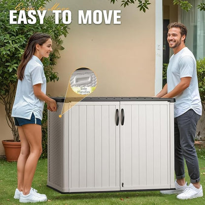Greesum Outdoor Storage Cabinet with Lockable Doors, 26 CuFt, White | Easy to Assemble | All-Weather Resistance | Sturdy Sidehandles | Multi-purpose Resin Large Storage Box