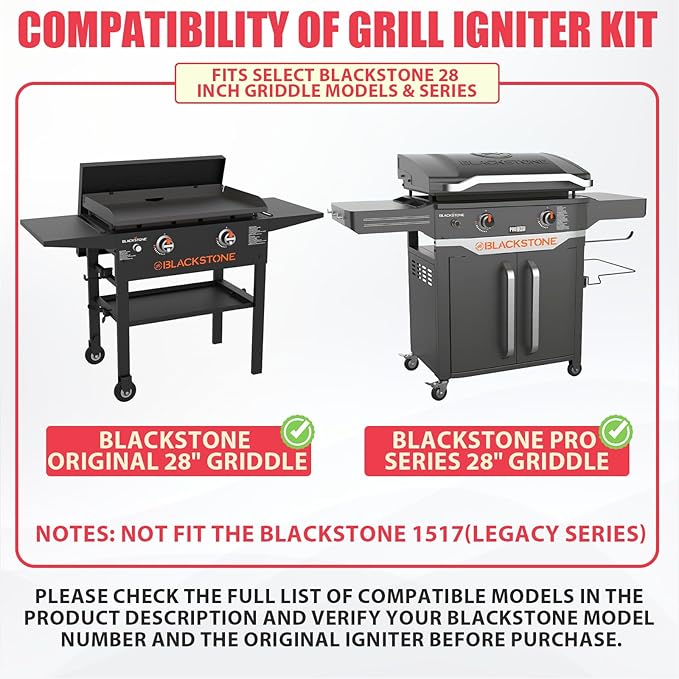 Grill Igniter Kit for Blackstone 28 Inch Griddle Igniter Replacement, Updated Universal 2-Outlet Electronic Ignitor Kit for Blackstone Griddle 28 inches Accessories, AA Battery Required