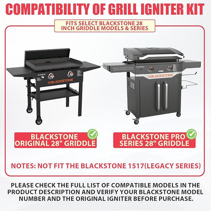 Grill Igniter Kit for Blackstone 28 Inch Griddle Igniter Replacement, Updated Universal 2-Outlet Electronic Ignitor Kit for Blackstone Griddle 28 inches Accessories, AA Battery Required