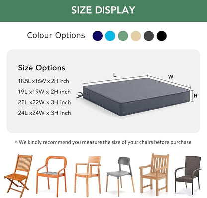 Outdoor Chair Cushions Set of 4: Waterproof & Fade Resistant Seat Cushion for Patio Furniture - 19 x 19 x 2 Inch Chair Pads with Ties and Hidden Zipper -Patio Chair Cushion Replacement, Dark Grey