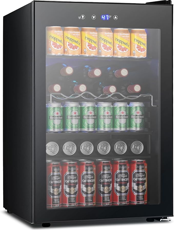 COWSAR Beverage Refrigerator 145 Can Wine Cooler Freestanding Mini Fridge Small with Digital Temperature Control, Glass Door, and Child Lock, Quiet Drink Refrigerator for Home, Bar– 4.5 Cu. Ft.