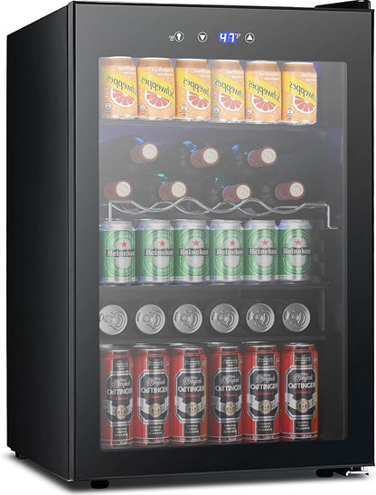 COWSAR Beverage Refrigerator 145 Can Wine Cooler Freestanding Mini Fridge Small with Digital Temperature Control, Glass Door, and Child Lock, Quiet Drink Refrigerator for Home, Bar– 4.5 Cu. Ft.