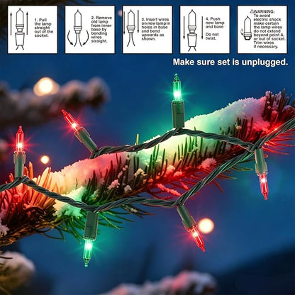 3Pack Red&Green Christmas String Lights, 100 Count Incandescent Mini Lights | Connectable Xmas Tree Light for Indoor Outdoor Garland Birthday Holiday Wedding Festival Party