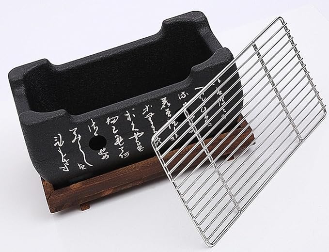 Japanese Charcoal Grill Grill BBQ Stove Robata Hibachi & Yakitori aluminum alloy Stainless steel and wooden base for Outoor BBQ Cooking Yakiniku (A,Extra Large)