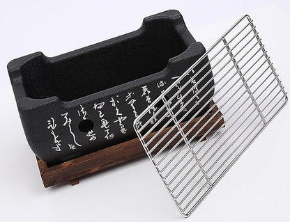 Japanese Charcoal Grill Grill BBQ Stove Robata Hibachi & Yakitori aluminum alloy Stainless steel and wooden base for Outoor BBQ Cooking Yakiniku (A,Extra Large)