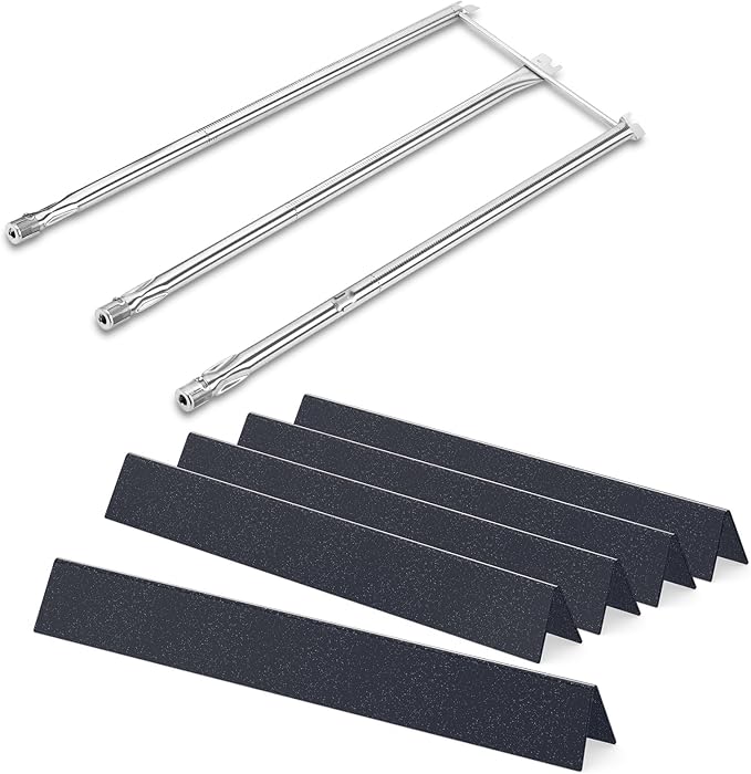 QuliMetal SUS304 34.5" Grill Burners & 24.5" Flavorizer Bars for Weber Genesis 300 Series(2007-2010), Grill Parts for Weber Genesis E310, E320, S310 (with Side Control), Replaces Weber 7540, 67722