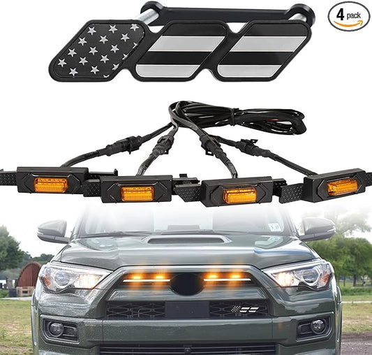Led Grill Grille Lights for 2021 2022 2023 2024 Toyota 4Runner Sr5 Limited Trd-pro sport off-road Front Grill Lights Raptor lights for toyota 4Runner grill Emblems (Yellow)