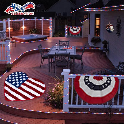 YEGUO Solar Rope Lights Outdoor Waterproof, 66ft 200 LED Red White and Blue Lights, 8 Modes Fairy Lights in Clear Thin Tube for Indoor Independence Memorial Day