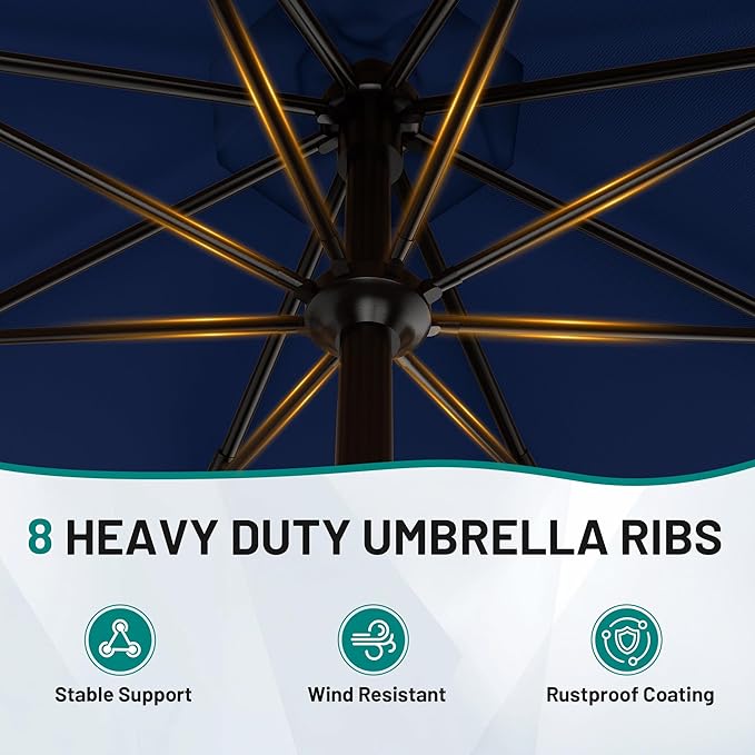 AreShark 9FT Valance Patio Umbrella, Outdoor Table Umbrella with Tilt and Crank, Outdoor Market Umbrellas W/ 8 Sturdy Ribs UV Protection for Garden, Deck, Backyard and Pool, Navy