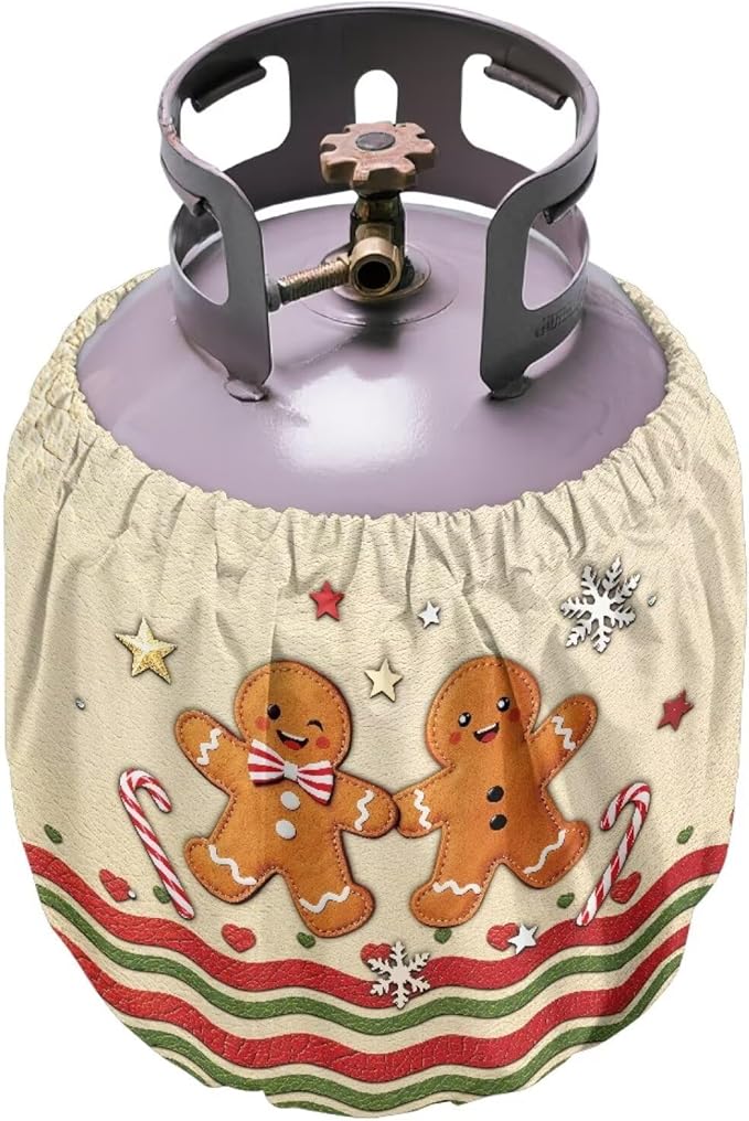 Gingerbread Man Propane Tank Cover 20lb Christmas Gas Tank Cylinder Cover for Outdoor Camping Yard Party Waterproof RV Gas Cylinder Storage Pocket Gift for Friends