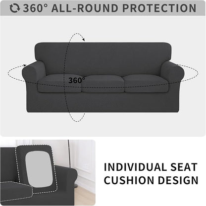 ISSUNTEX 4 Pieces High Stretch Thicken Couch Covers, Soft Sofa Slipcover for 3 Separate Cushion , Jacquard Fabric Elastic Furniture Protector for Dogs (Sofa, Dark Gray)