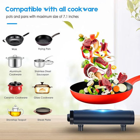 Cusimax Electric Stove, 1800W Infrared Hot Plate, 7 Inch Ceramic Glass Portable Double Burner Cooktop for Dorm Office Home Camp, Compatible w/All Cookware, Heat-up In Seconds-Upgraded Version