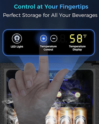 COWSAR Mini Fridge Cooler, 130 Can Beverage Refrigerator with Glass Door, ETL Approved Wine Fridge with Digital Temperature Control, LED Light, Reversible Door for Home, Office, Bar - 3.2 Cu.Ft