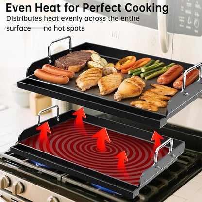 Nonstick Griddle for Gas Grill, 23" x 16" Ceramic Coated Flat Top Griddle for Stove Top, Heavy-Duty, Even Heating, Easy Clean, for Outdoor BBQ & Everyday Cooking
