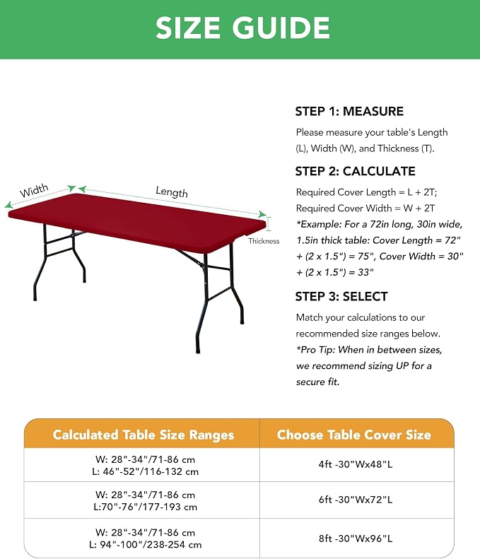 Fitted Tablecloth Rectangle Table Cloths with Elastic, 8 ft, Red, 6 Pack | For Outdoor Picnic Camping Party 8 foot Folding Spandex Table Covers, Water-Resistant, Windproof, Reusable, 96"L x 30"W