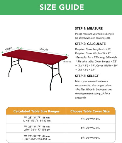 Fitted Tablecloth Rectangle Table Cloths with Elastic, 8 ft, Red, 6 Pack | For Outdoor Picnic Camping Party 8 foot Folding Spandex Table Covers, Water-Resistant, Windproof, Reusable, 96"L x 30"W