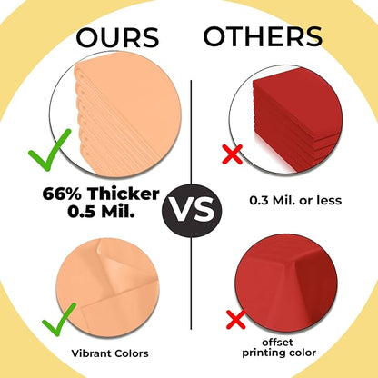 Exquisite 66% Thicker Premium Plastic Table Cloth Rectangle Table Cover 0.5 Mil 24 Pack Peach Table Cloth 54 Inch x 108 Inch Disposable Tablecloth Won't Tear Easily Like Cheap Thin Brands