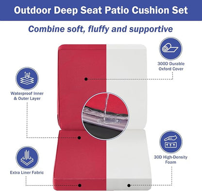 IPYNBAP Outdoor Cushions, Outdoor Chair Cushions 24x24x4 Inch, Cushions for Outdoor Furniture with Removable Cover, Waterproof & Fade Resistant Outdoor Seat Cushions for Patio, Lawn, Burgundy