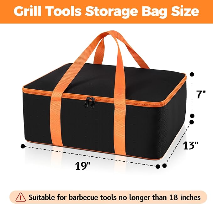 Grill Utensil Storage Bag for Outdoor Grilling, 19 x 13 x 7in, Black | 1680D Oxford fabric, large capacity grill tool storage bag, accessories storage compatible with Blackstone griddle