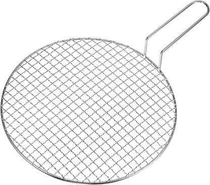 HARFINGTON Stainless Steel Grill 11-inch Round Barbecue Net BBQ Grill Pan Non-Stick Baking Wire Mesh Rack with Handle for Charcoal BBQ Steak