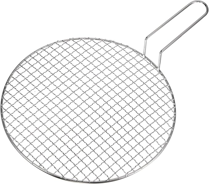 HARFINGTON Stainless Steel Grill 12-inch Round Barbecue Net BBQ Grill Pan Non-Stick Baking Wire Mesh Rack with Handle for Charcoal BBQ Steak