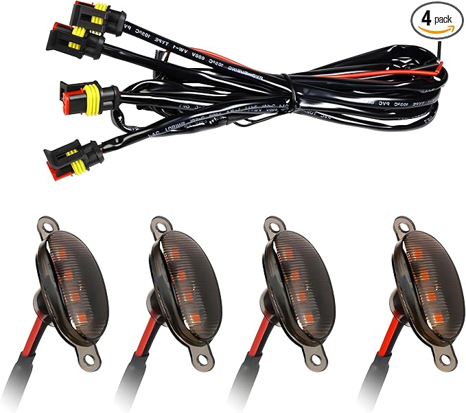 4PCS Car LED Grille Lights, Waterproof Bright Vehicle Grill Lights with Wiring Harness, Automotive Exterior Front Grille Trim Lamps Accessories, Compatible with F150 F250 F350 (Black/Yellow)