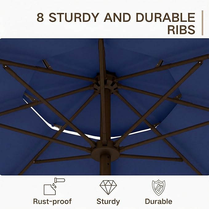 Kingdura 9ft 3-Tier Patio Umbrella, Outdoor Table Umbrella with Easy Crank & Tilt, 8 Reinforced Ribs, UV Protection for Deck, Pool, Market, Backyard (Navy blue)