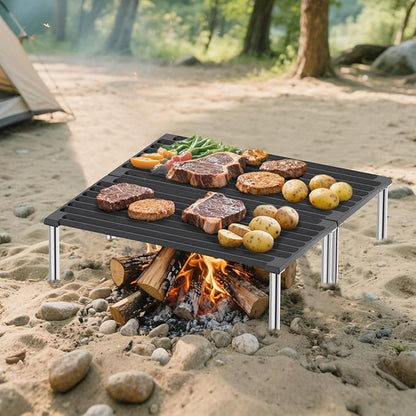 Cast Iron Tuscan Grill - 16"x 16" Heavy-Duty Open Flame Grill for Authentic Italian Cooking, Portable, Durable Cast Iron with Screw-On Legs & Professional Sear Marks, with 2 Handles and Bag