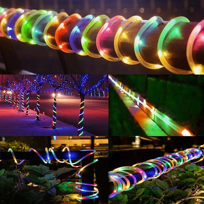 2Pack Solar Outdoor Garden Lights, Total 200LED Rope Decor Lights | Waterproof Auto On/Off with 8 Modes, Fairy Tree Rope Lights for Christmas Patio Garden Tree Wedding and Holiday Multicolor