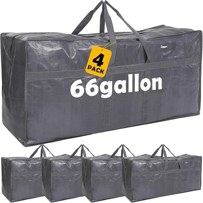 4 Pcs 66 Gallon Extra Large Moving Bags Heavy Duty Storage Bag with Strong Zipper Handle Foldable XXL Jumbo Storage Tote Packing Moving Box for College Dorm Travel Cloth Duffle (Gray)
