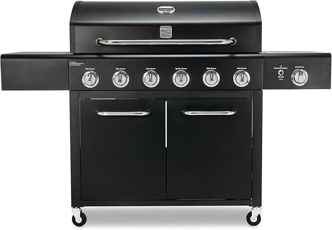 Kenmore 6-Burner Propane Gas Grill with Side Burner, 73,000 BTU Total Cooking Power, 819 Sq. In. Cooking Space, Cast Iron Grates, Warming Rack, Built-In Thermometer, For Outdoor BBQs Events, Black