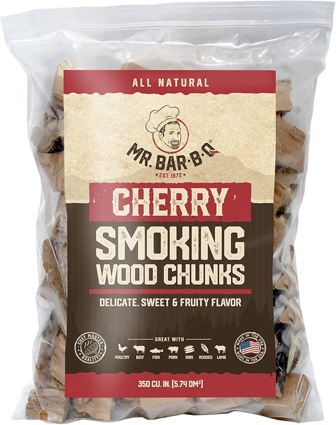 3.5 Lb. Cherry Wood Chunks by Mr. Bar-B-Q, Sweet & Fruity Flavor for Smoking, Grilling & Backyard BBQ, Cherry Wood Chunks for Smokers, Alternative for Charcoal Briquettes, Works with Smoker, Gas Grill