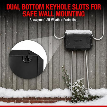 [IMPROVED MODEL] Large Outdoor Electrical Box-13 X 8.7 X 5.2 INCHES, MAXIMUM Water-Protection Extension Cord cover with Metal Latches, Power cord Box for Plugs, Outlets, Christmas Lights, strips.BLACK