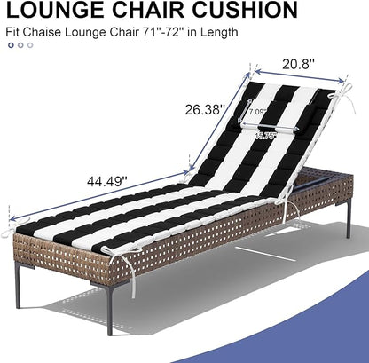 Crestlive Products Chaise Lounge Cushion Outdoor Set of 2, Foldable Waterproof Pool Lounge Chair Cushions with Straps, Lounger Cushions for Outdoor Furnitur, 71''Lx21''W (Black Stripe)