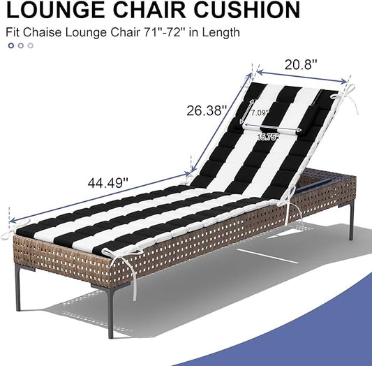 Crestlive Products Chaise Lounge Cushion Outdoor Set of 2, Foldable Waterproof Pool Lounge Chair Cushions with Straps, Lounger Cushions for Outdoor Furnitur, 71''Lx21''W (Black Stripe)