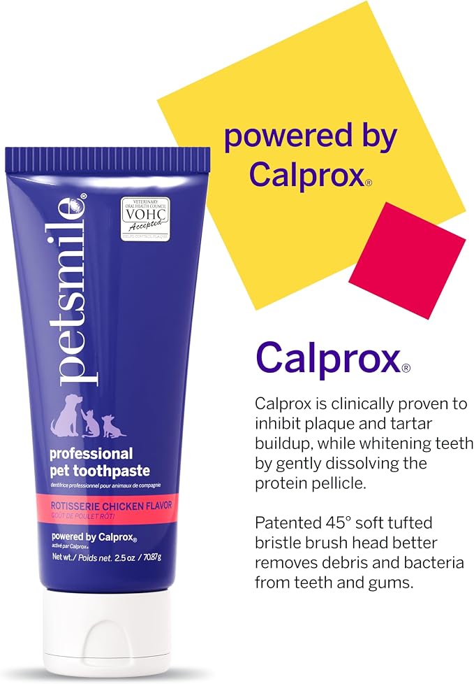 Petsmile Cat + Dog Dental Care Kit, Rotisserie Chicken 2.5 Oz | Toothpaste + 45° Patented Brush, VOHC Accepted, Calprox® Powered, Fights Plaque + Tartar, Remineralizes Teeth, 4-Month Supply