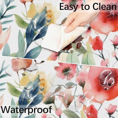 Spring Flower Outdoor Round Fitted Tablecloth with Umbrella Hole and Zipper, 45"-56" Elastic Patio Table Cloth Oil-Proof Waterproof Patio Table Cover for Picnic Party Camping