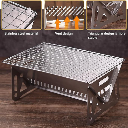 Mini Camp Grill, Portable Stainless Steel Grill, Portable Mini Grill for Outdoor Camping（Large）