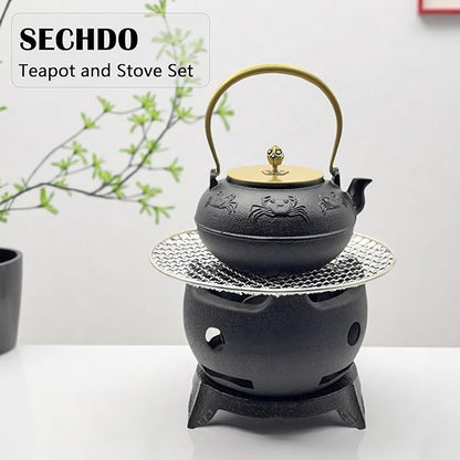 Yakitori Grill, Aluminium Alloy Small and Lightweight BBQ Stove, Japanese Portable Charcoal Barbecue Yakiniku for Household or Outdoor, Teapot Warmer, Tea Stove with Trivet and Stainless Steel Mesh